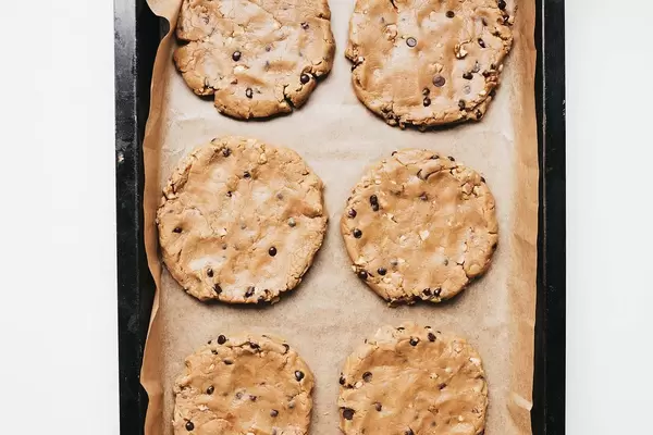 Top view of raw, unbaked chocolate cookies. Ready for baking.