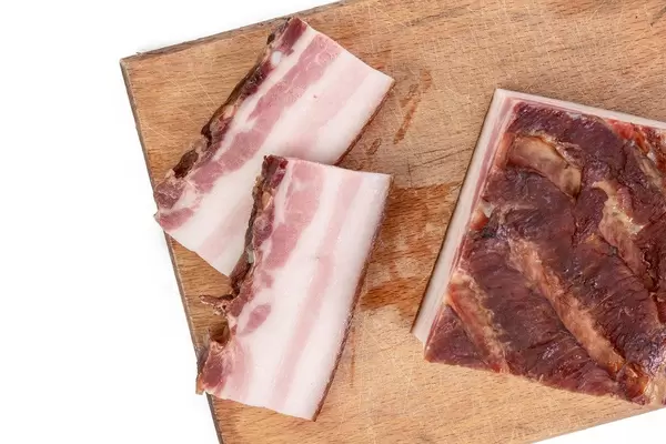 Top view of Smoked homemade bacon