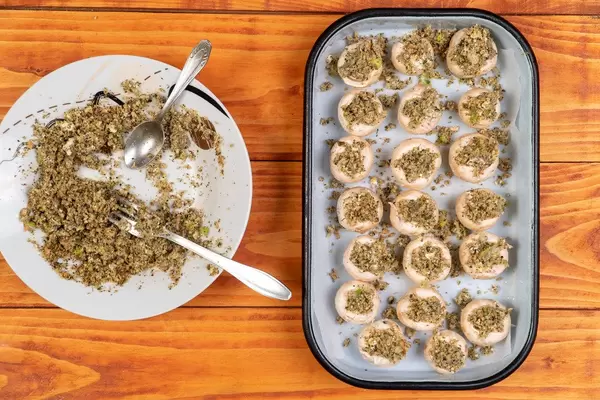 Top view of Stuffed Mushrooms with Cheese and Parsley (Flip 2020)