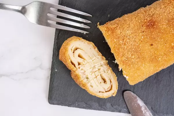 Top View of Stuffed Pancake with Cheese and Ham