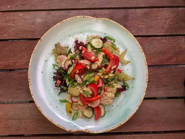 Top view of summer salad at Avocado Cafe
