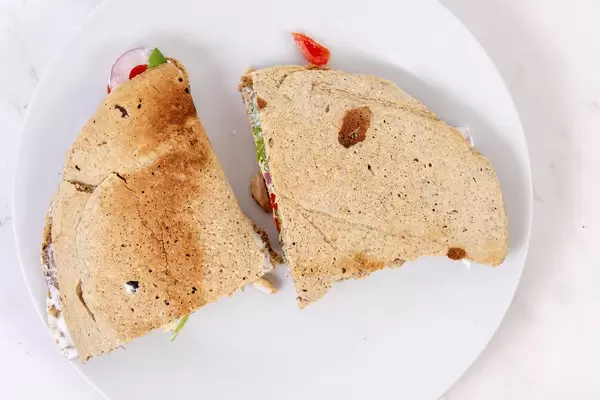 Top view of Tortilla with Chicken Meat and Vegetables (Flip 2019)