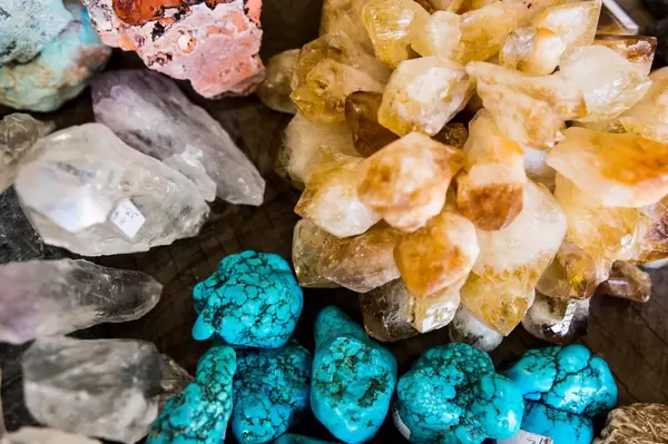 Top view of turquoise and quartz