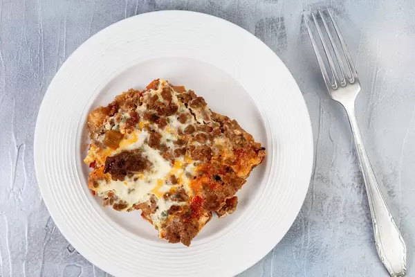 Top view of Vegetables Pie on the plate (Flip 2019)