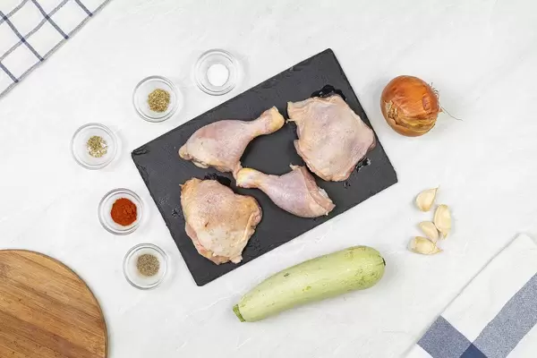 Top view Raw Chicken Drumsticks ready for baking