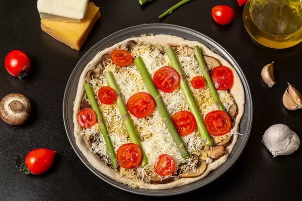 Top view, raw homemade pie ready to bake