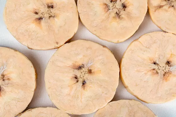 Top view, round pieces of fresh plantain