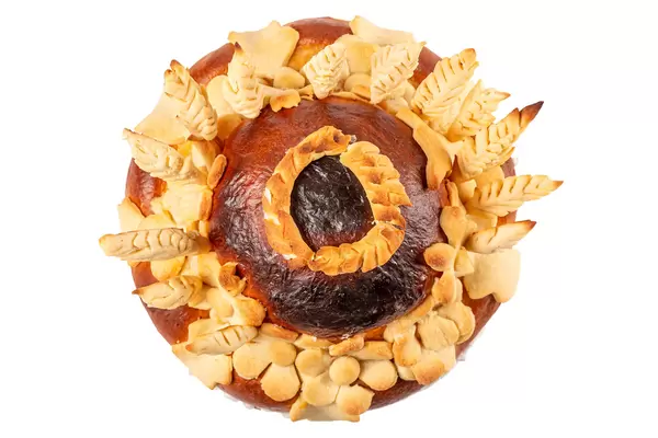 Top view, sweet pie on white