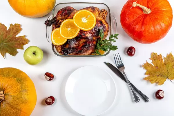 Top view, thanksgiving set table background