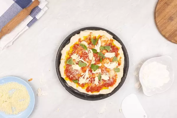 Top vire of Pizza Margharita on the table