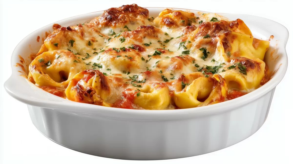 Tortellini al forno mit Tomatensauce und Käse