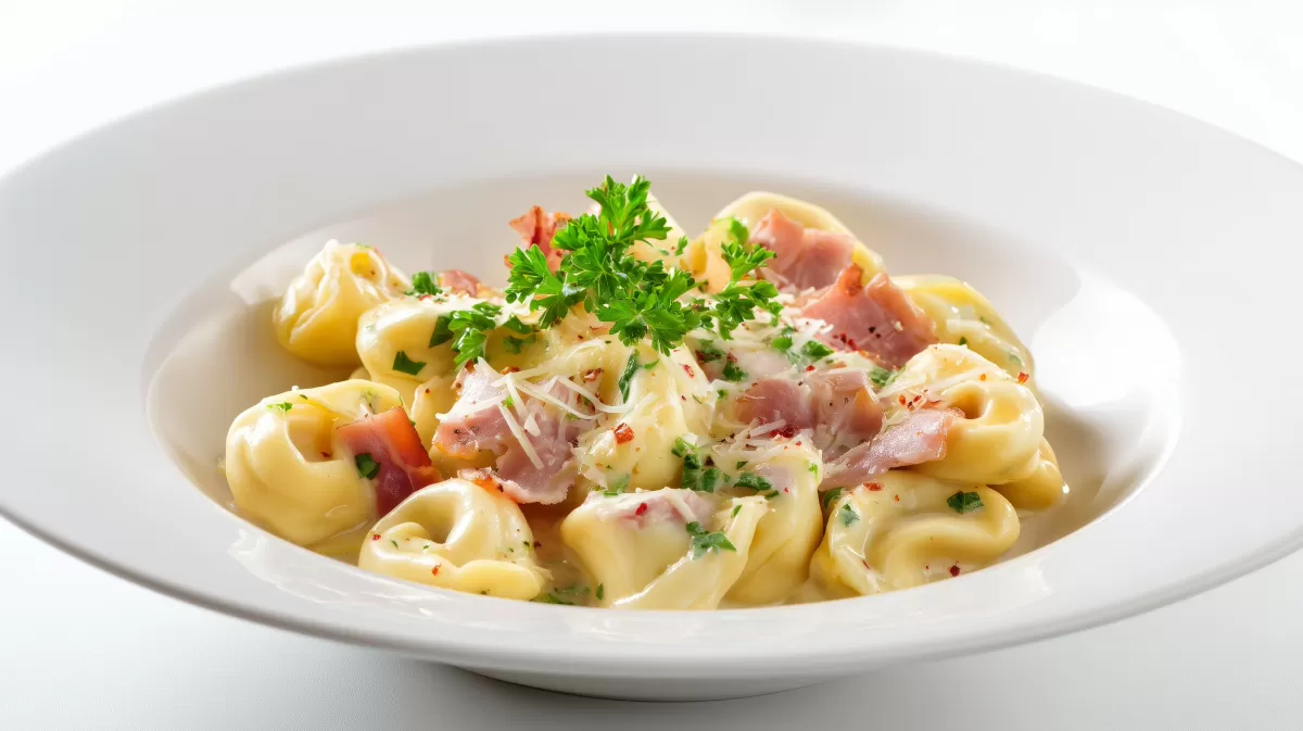 Tortellini alla panna mit Schinken und Petersilie