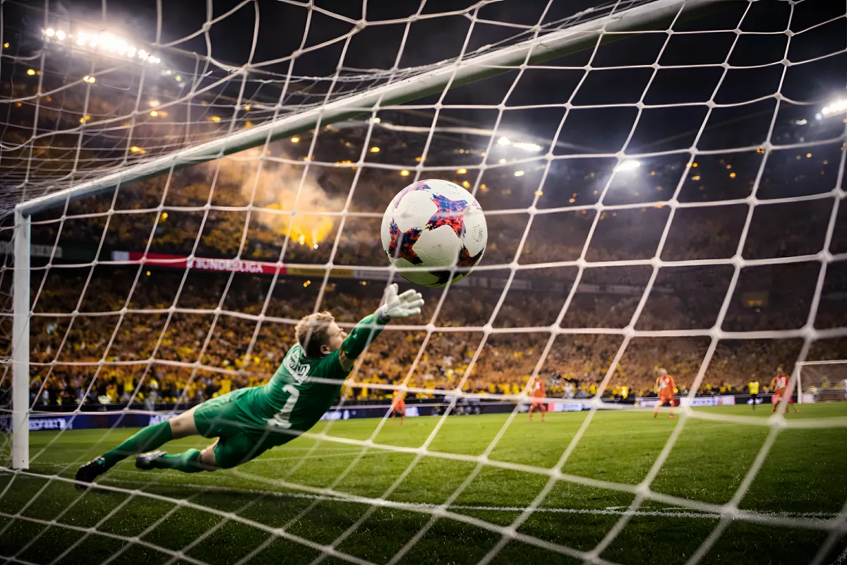 Torwart in Aktion beim nächtlichen Fußballspiel