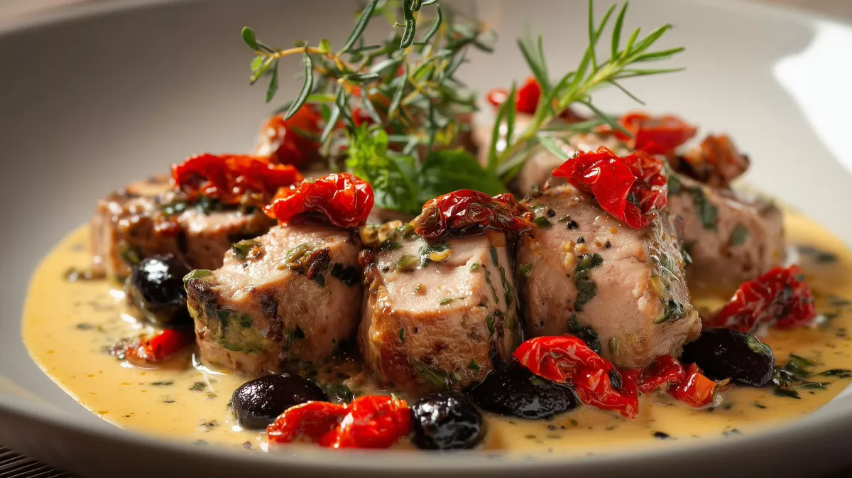 Toskanischer Filettopf mit Oliven und getrockneten Tomaten