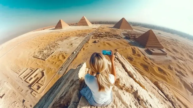Touristin fotografiert die Pyramiden von Gizeh in Ägypten
