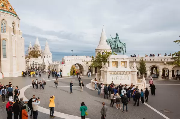 Tourists at Fishermen's Bastion in Budapest