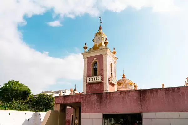 Tower of Portuguese palace in pastel tones