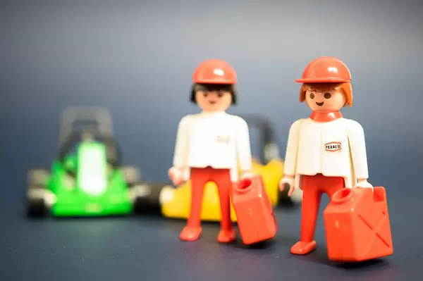 Toy gas station employees