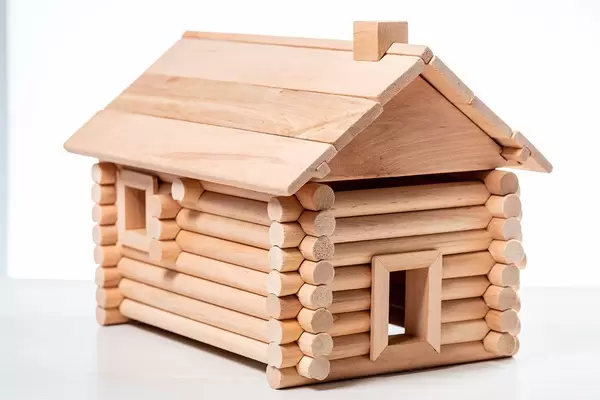 Toy house on white wooden background (Flip 2019)