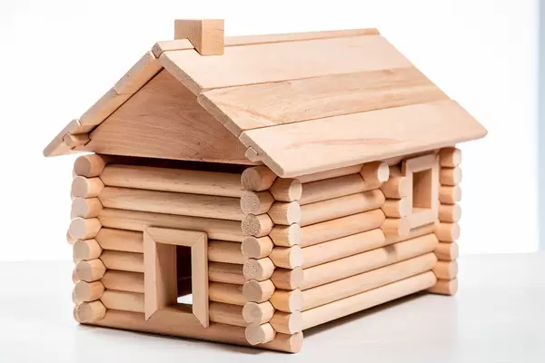 Toy house on white wooden background