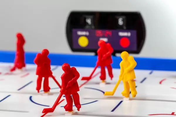 Toy plastic hockey players close-up