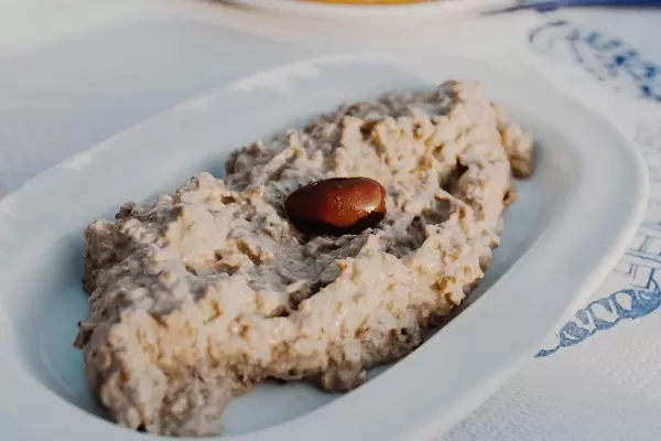 Tradional greek salad with eggplant and olive