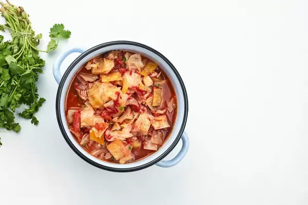 Traditional russian soup - borsch made with fresh vegetables