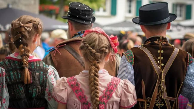 Traditionell gekleidete Personen bei bayerischem Volksfest