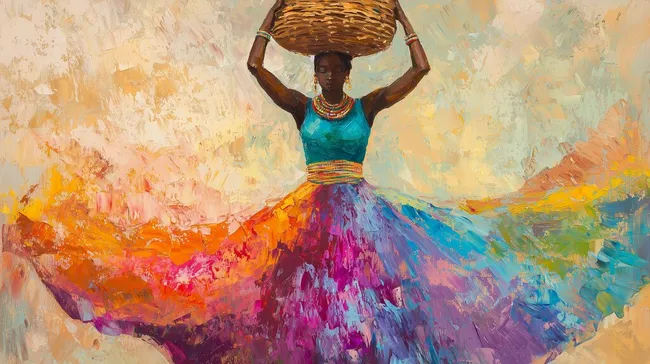 Traditionelle afrikanische Marktfrau mit bunter Tracht