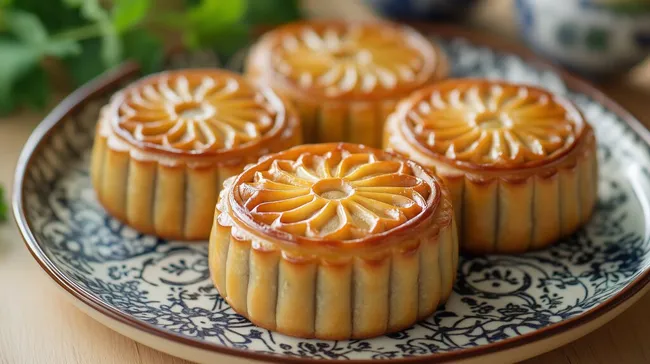 Traditionelle chinesische Mondkuchen mit Bohnenfüllung
