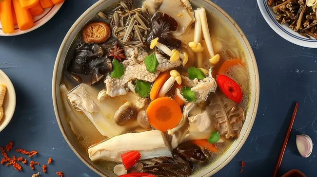 Traditionelle Chinesische Suppe mit Ginseng und Pilzen