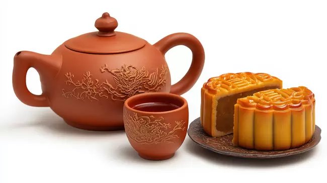 Traditionelle chinesische Teekanne und Mooncakes