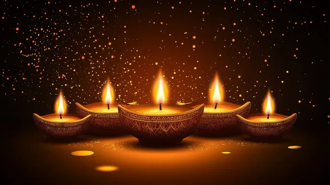 Traditionelle Diwali-Öllampen mit flackernden Flammen