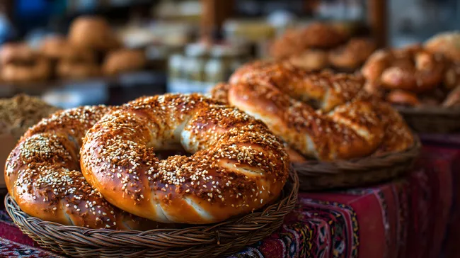 Traditionelle gebackene Sesamringe im Korb