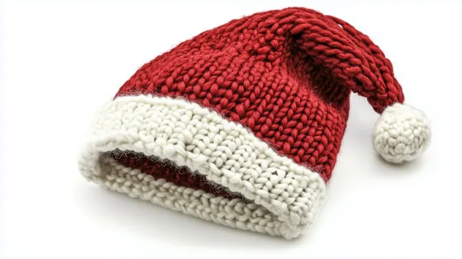 Traditionelle, gehäkelte Weihnachtsmütze in Rot und Weiß
