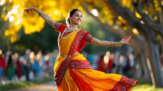 Traditionelle indische Tänzerin in buntem Sari