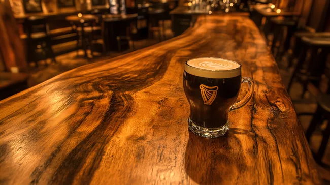 Traditionelle irische Bar mit Guinness-Bier auf Holztresen
