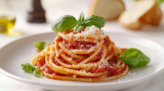 Traditionelle italienische Pasta mit Tomaten und Basilikum