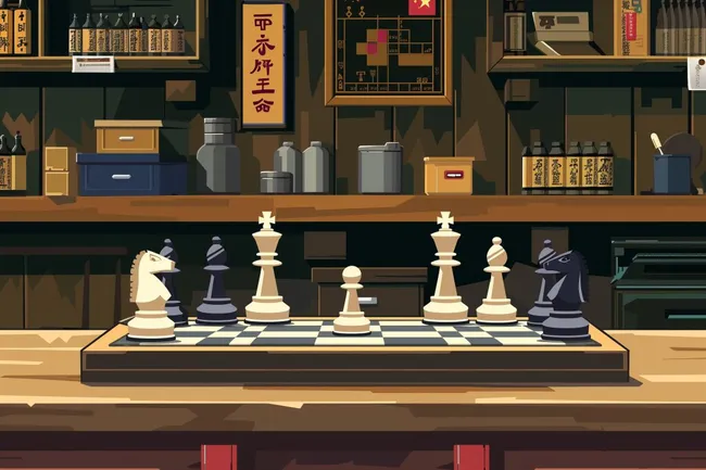 Traditionelle japanische Schachfiguren auf rustikalem Holztisch