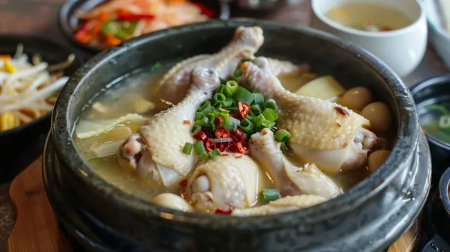 Traditionelle koreanische Hühnersuppe mit frischen Zutaten
