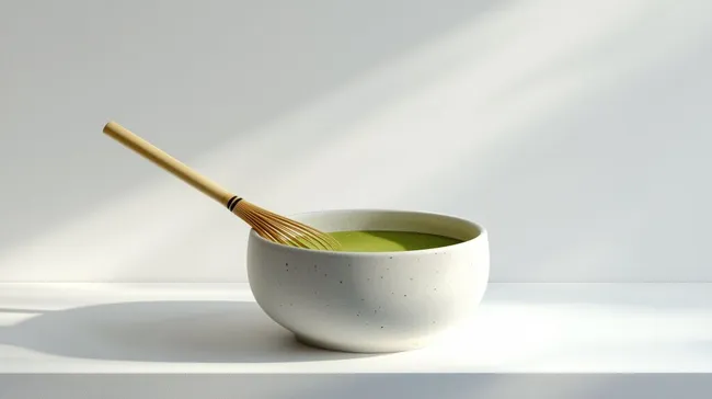 Traditionelle Matcha-Tee-Zubereitung in minimalistischer Keramikschale