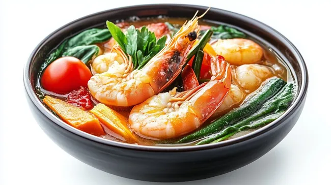 Traditionelle philippinische Sinigang-Suppe mit Garnelen und Gemüse