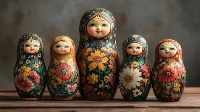 Traditionelle russische Matrjoschka-Puppen in bunter Blumenmalerei