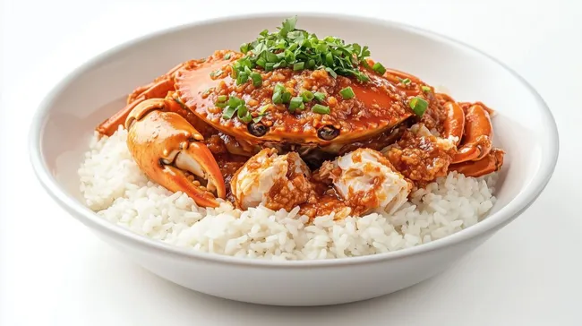 Traditionelle singapurische Chilicrab-Mahlzeit mit Reis