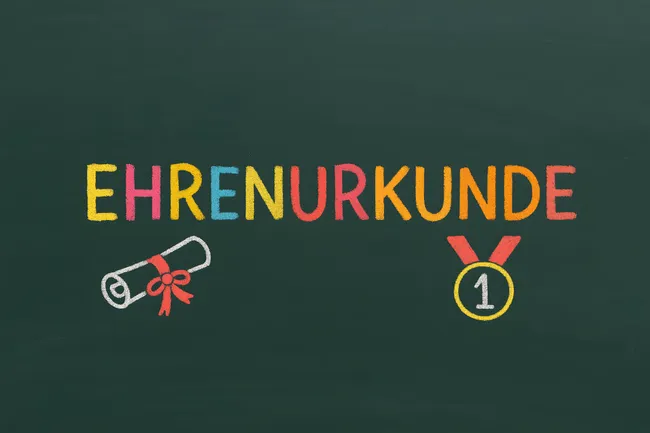 Traditionelle Urkunde mit Medaille auf Tafel