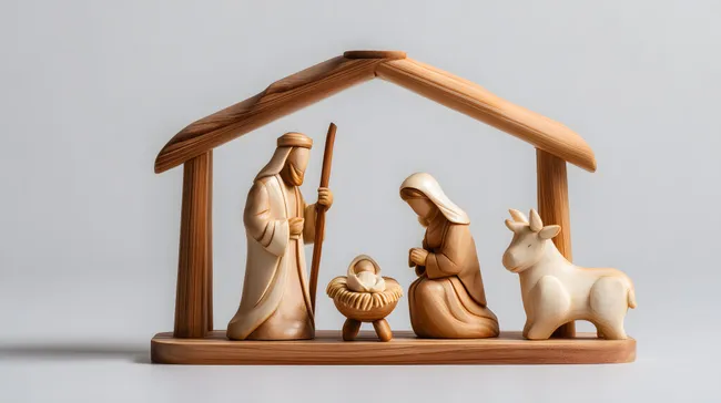 Traditionelle Weihnachtskrippe mit Heiliger Familie