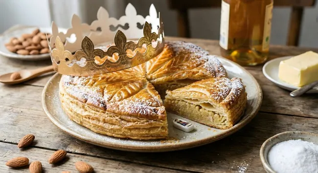 Traditioneller französischer Königskuchen mit goldener Krone