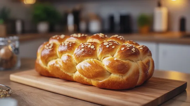 Traditioneller Hefezopf auf Holzbrett