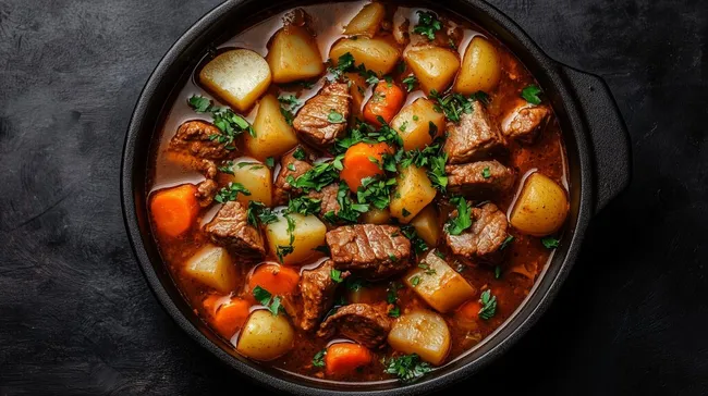 Traditioneller irischer Eintopf mit Lammfleisch, Kartoffeln und Karotten