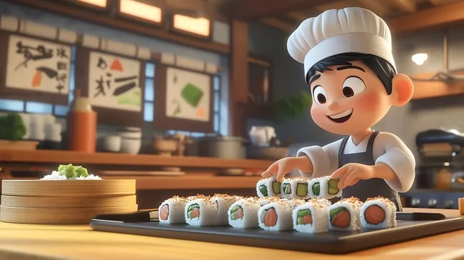 Traditioneller japanischer Sushi-Koch bei der Arbeit